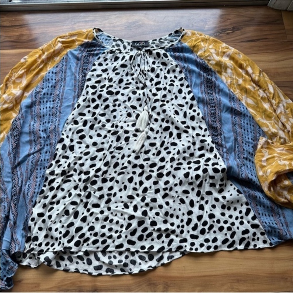 Boho Stylish Polka Dot and Patterned Women's Top XL - Picture 4 of 6